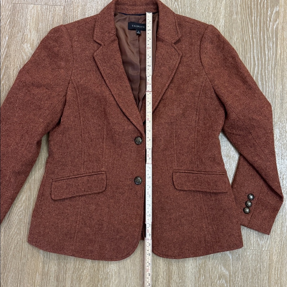 Talbots Classic Shetland Herringbone Wool Blend Blazer Rust Brown Size 12 - Picture 8 of 11